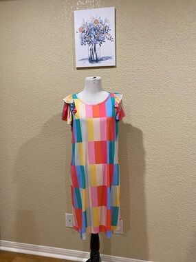 Multicolor Block Midi Dress with Ruffle Sleeves - Brand Unspecified